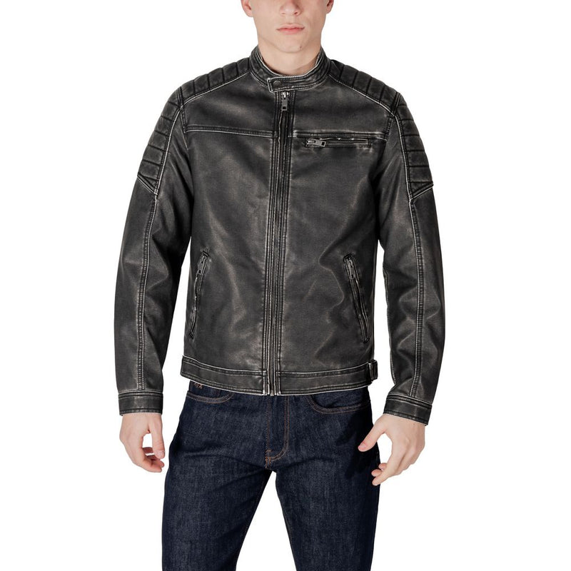 Jack Jones Black Polyester Biker Jacket