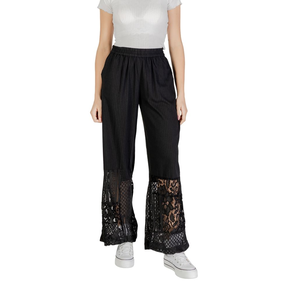 ICHI Black Cotton Pant - ClickThatClicks 