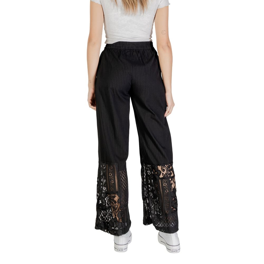 ICHI Black Cotton Pant - ClickThatClicks 