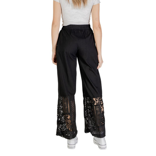 ICHI Black Cotton Pant - ClickThatClicks 