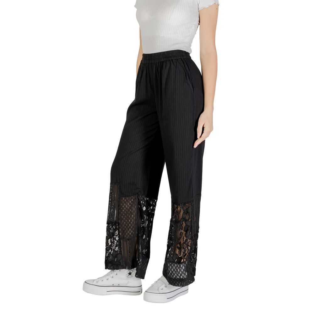 ICHI Black Cotton Pant - ClickThatClicks 