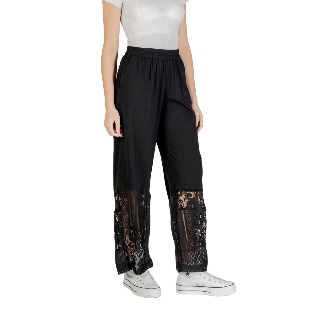 ICHI Black Cotton Pant - ClickThatClicks 