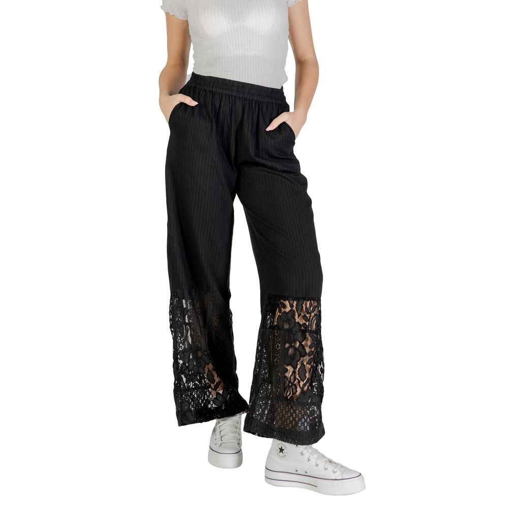 ICHI Black Cotton Pant - ClickThatClicks 