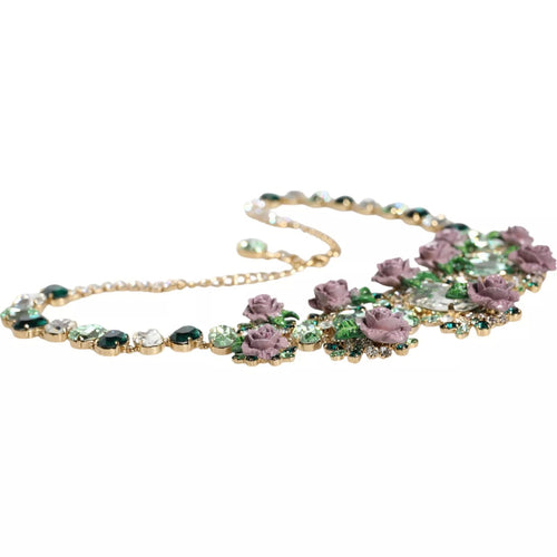 Dolce & Gabbana Gold Brass Link Chain Rose Petal Crystal Necklace - ClickThatClicks 
