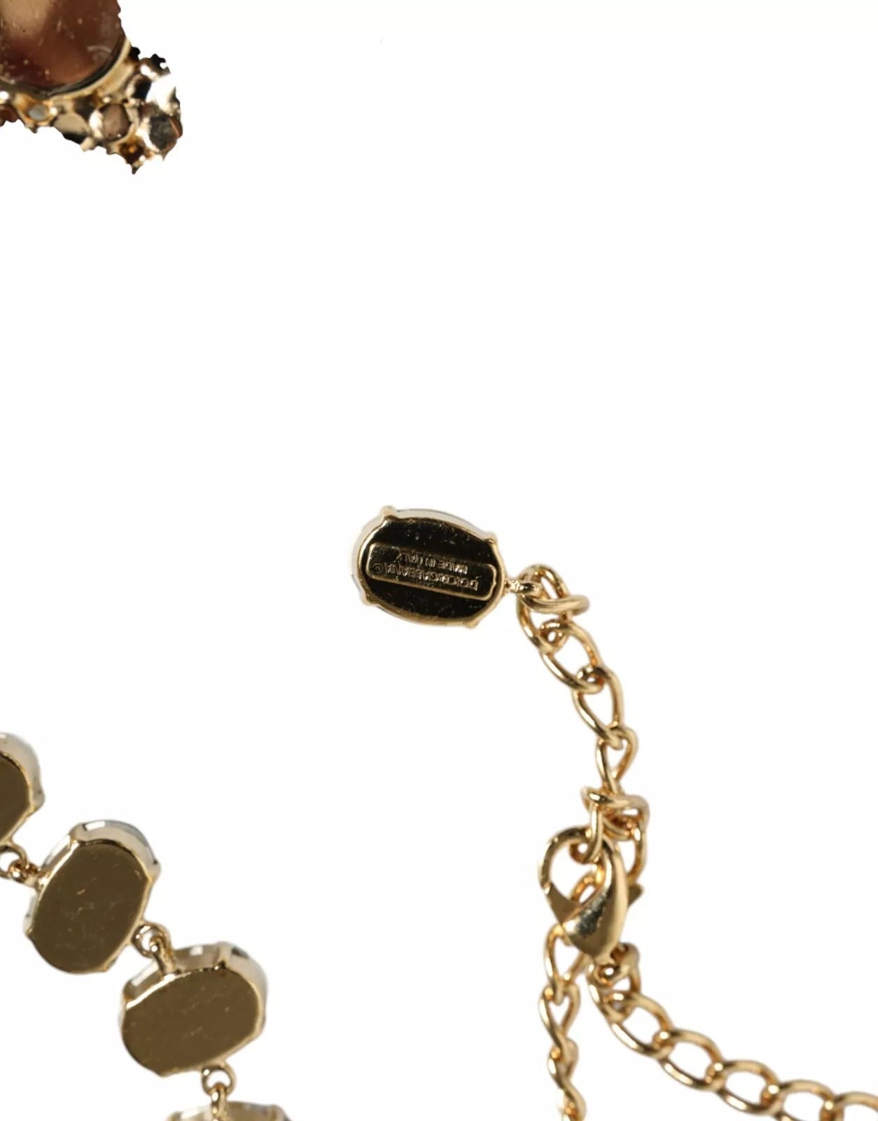 Dolce & Gabbana Gold Brass Link Chain Rose Petal Crystal Necklace - ClickThatClicks 