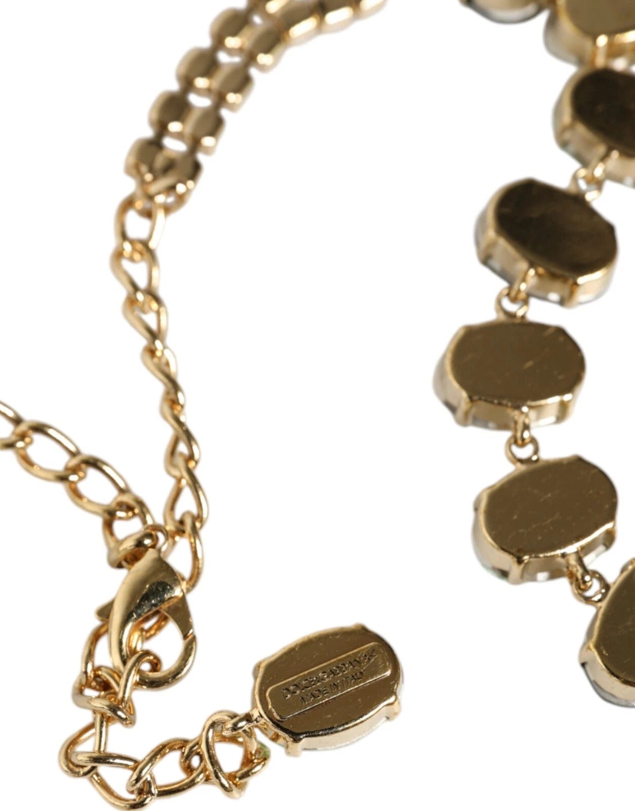 Dolce & Gabbana Gold Brass Link Chain Rose Petal Crystal Necklace - ClickThatClicks 