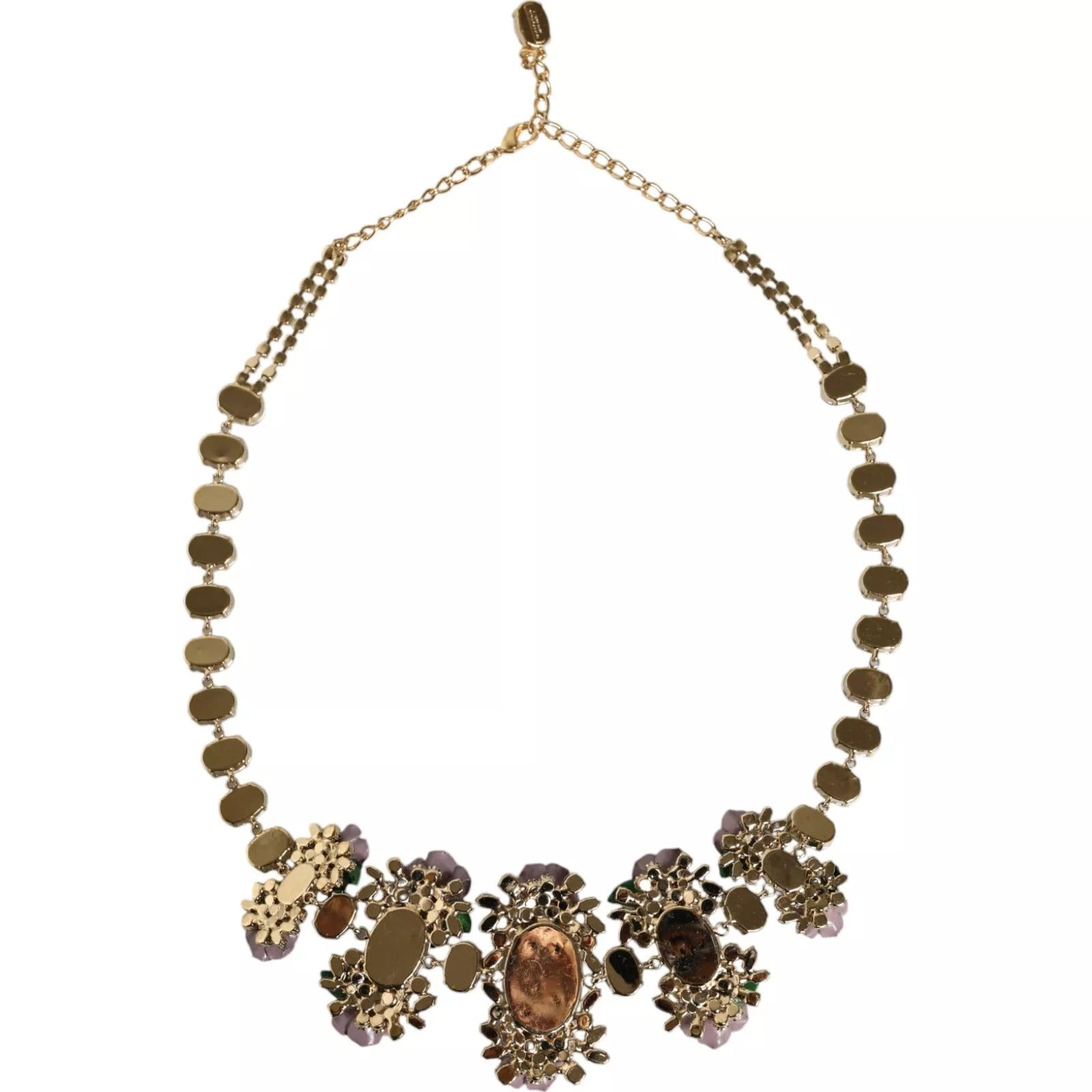Dolce & Gabbana Gold Brass Link Chain Rose Petal Crystal Necklace - ClickThatClicks 