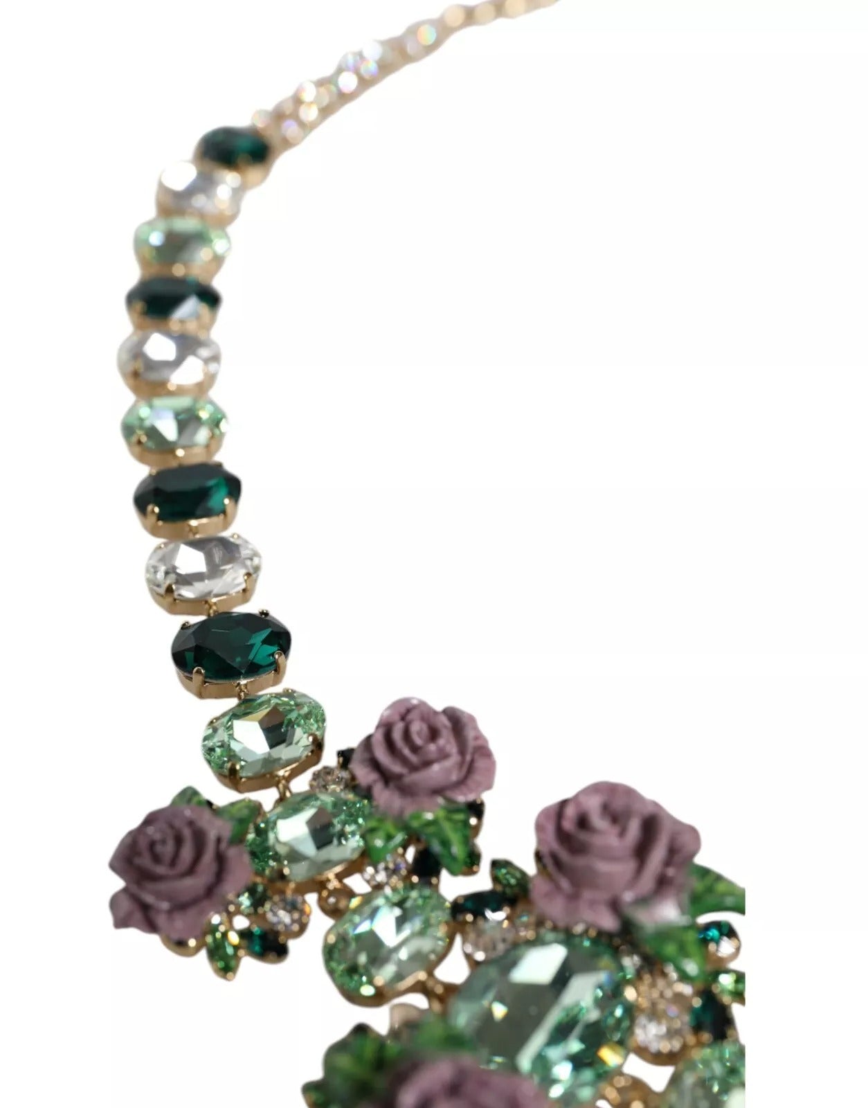Dolce & Gabbana Gold Brass Link Chain Rose Petal Crystal Necklace - ClickThatClicks 