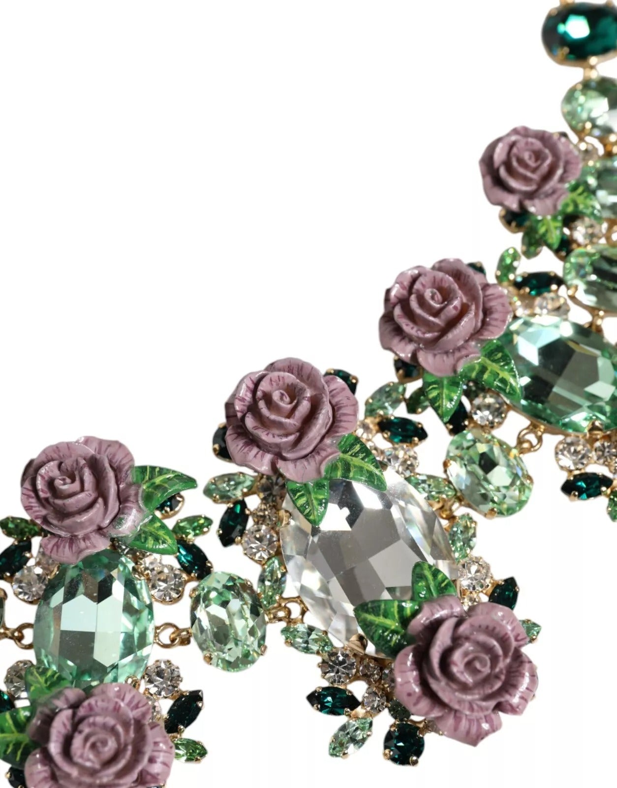 Dolce & Gabbana Gold Brass Link Chain Rose Petal Crystal Necklace - ClickThatClicks 