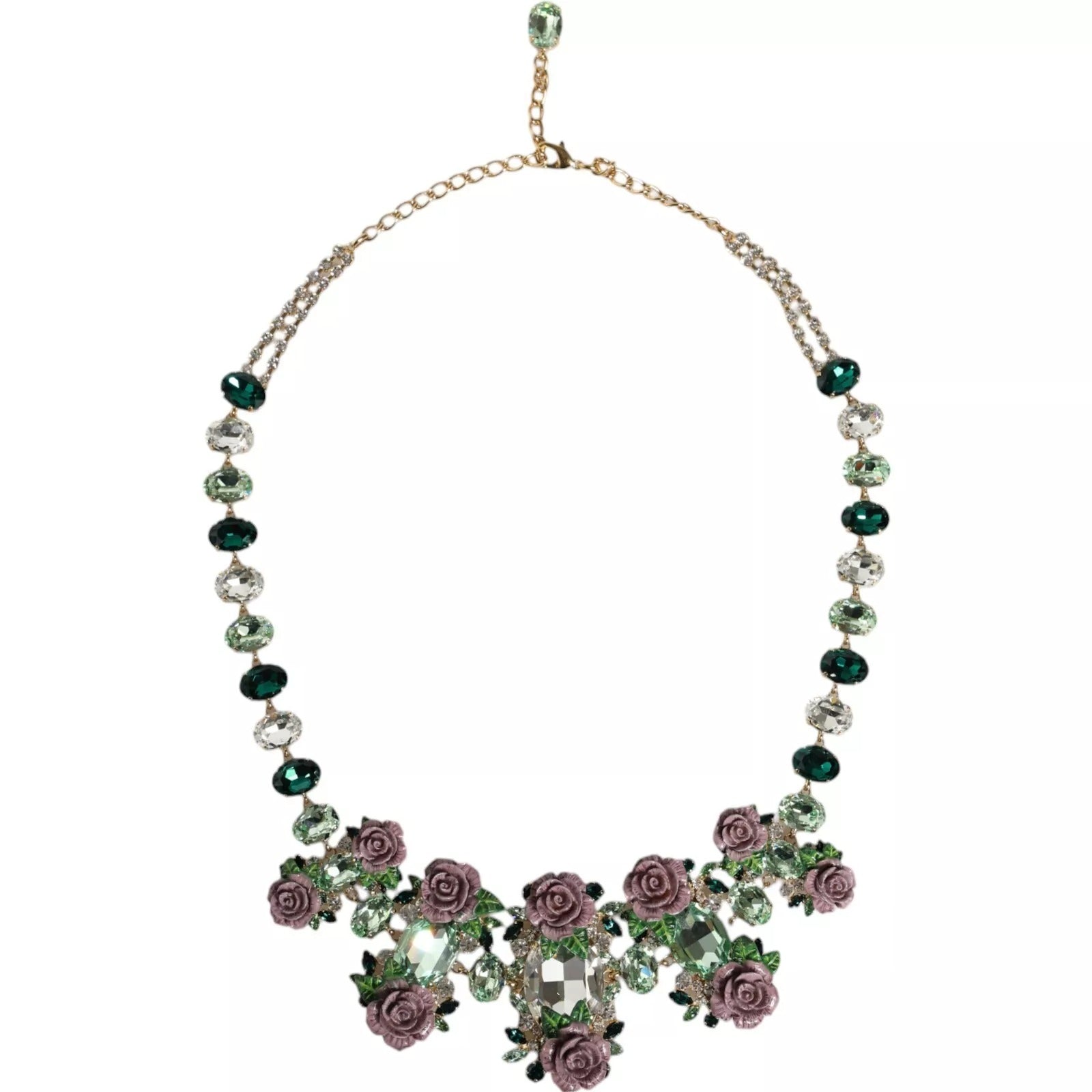 Dolce & Gabbana Gold Brass Link Chain Rose Petal Crystal Necklace - ClickThatClicks 
