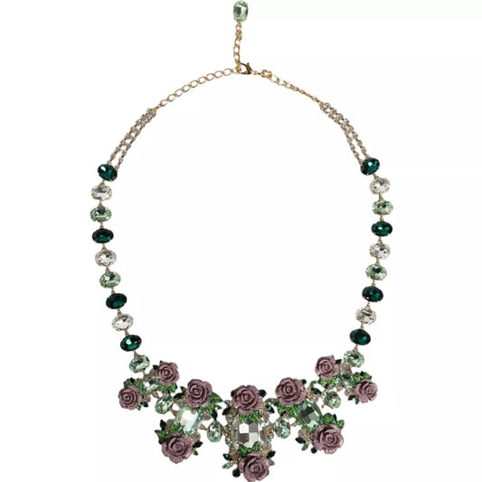 Dolce & Gabbana Gold Brass Link Chain Rose Petal Crystal Necklace - ClickThatClicks 