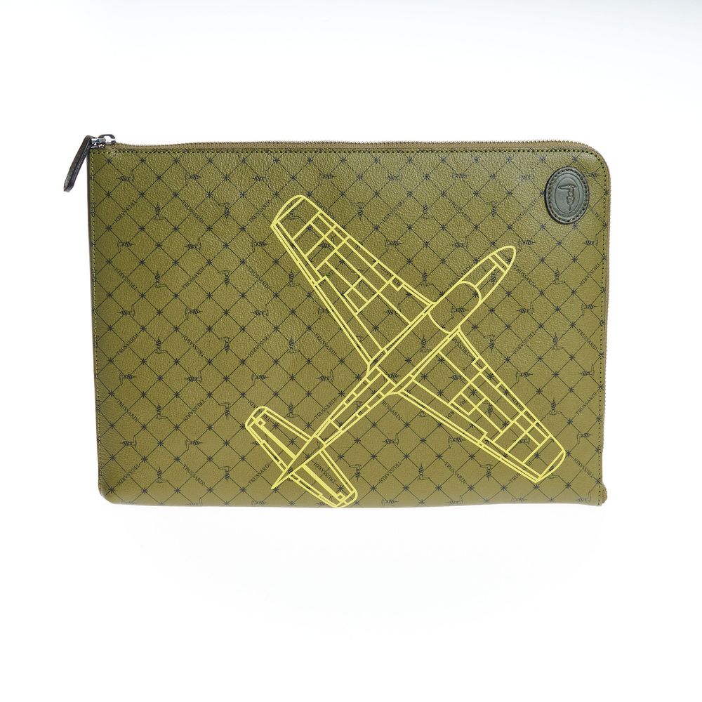Trussardi Green Leather Men Clutch - ClickThatClicks 