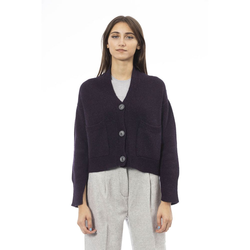 Alpha Studio Purple Merino Wool Women Cardigan