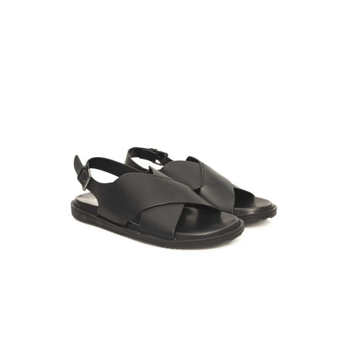 Cerruti 1881 Black Leather Men Sandal - ClickThatClicks 