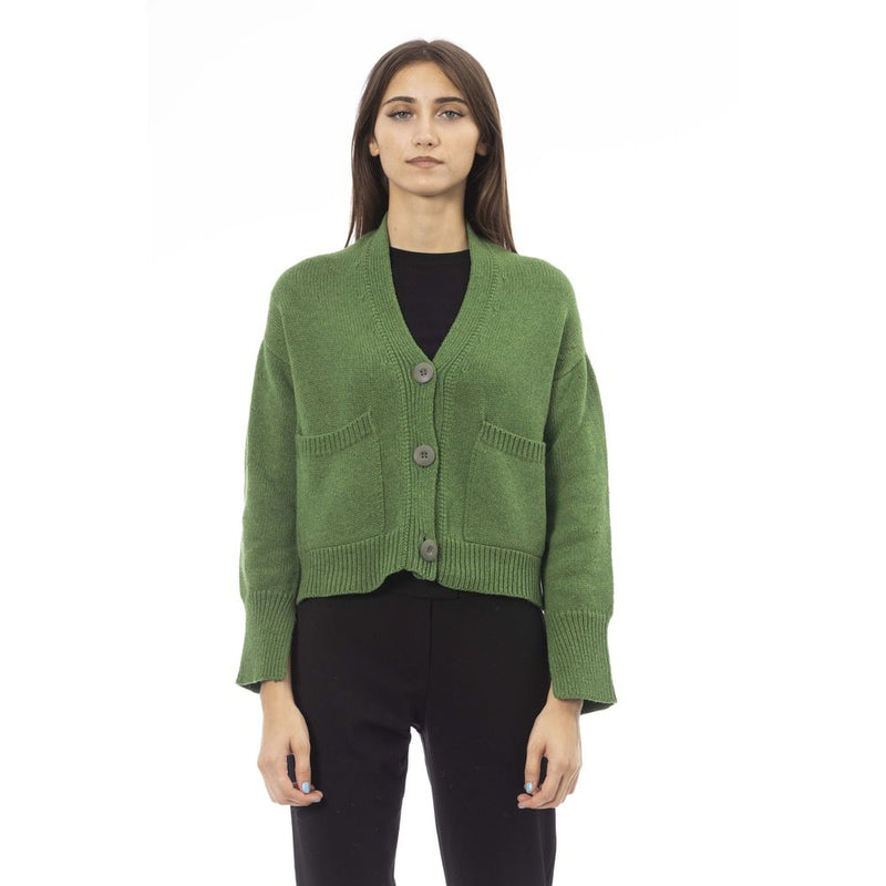 Alpha Studio Green Merino Wool Women Cardigan