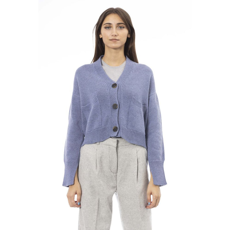 Alpha Studio Light Blue Merino Wool Women Cardigan