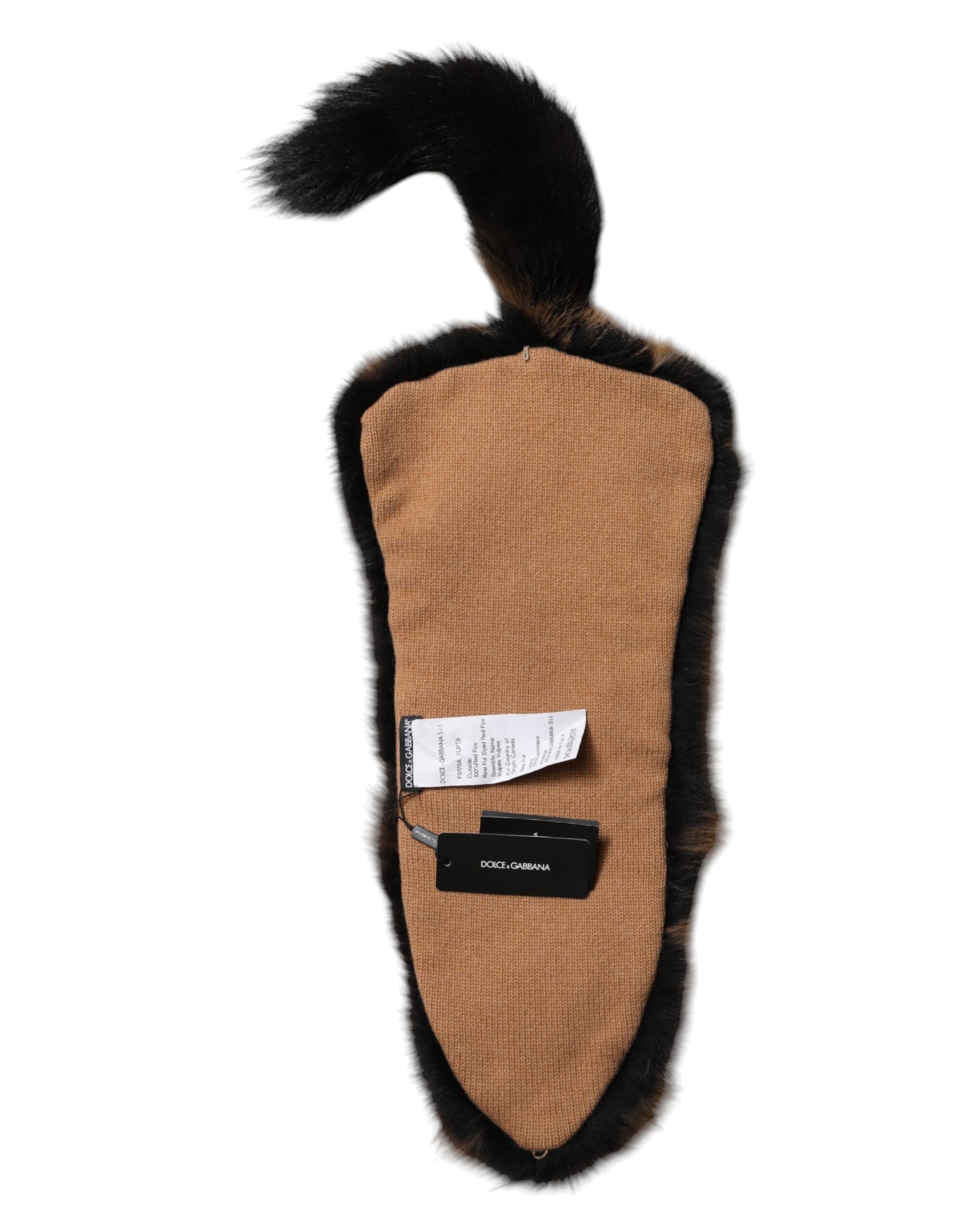 Dolce & Gabbana Brown Red Fox Fur Neck Cashmere Warmer Scarf - ClickThatClicks 