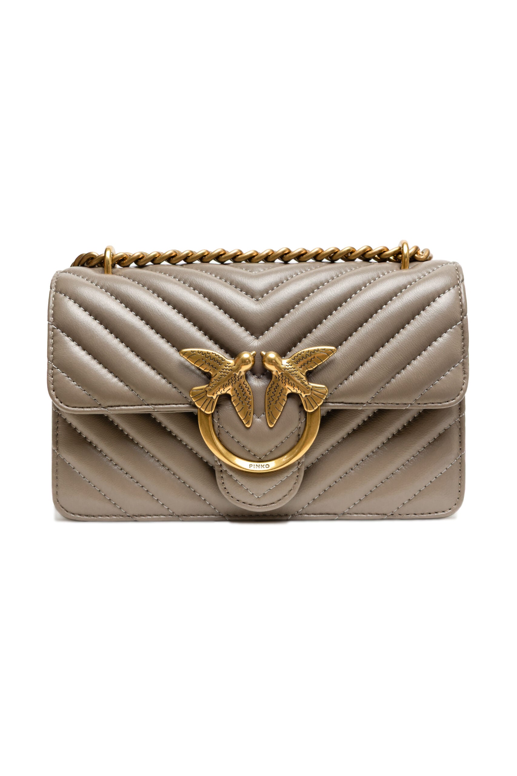 PINKO Grey Leather Love One Mini Shoulder Bag - ClickThatClicks 