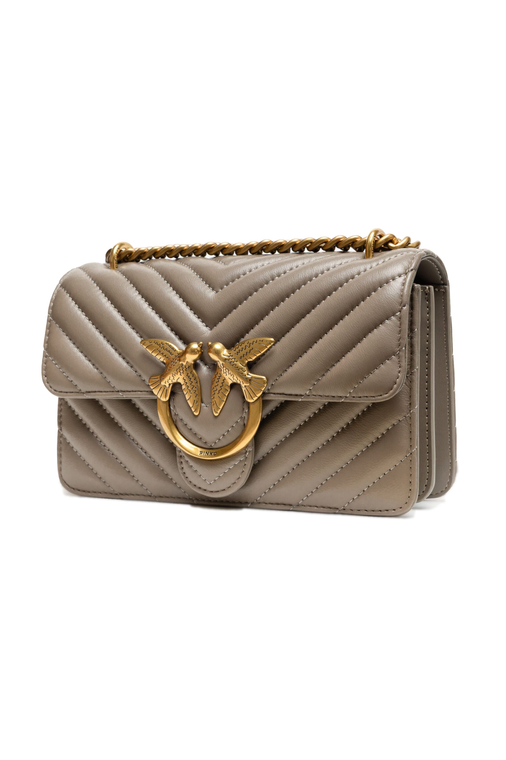 PINKO Grey Leather Love One Mini Shoulder Bag - ClickThatClicks 