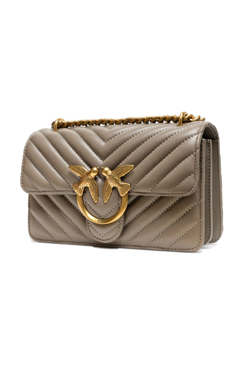 PINKO Grey Leather Love One Mini Shoulder Bag - ClickThatClicks 
