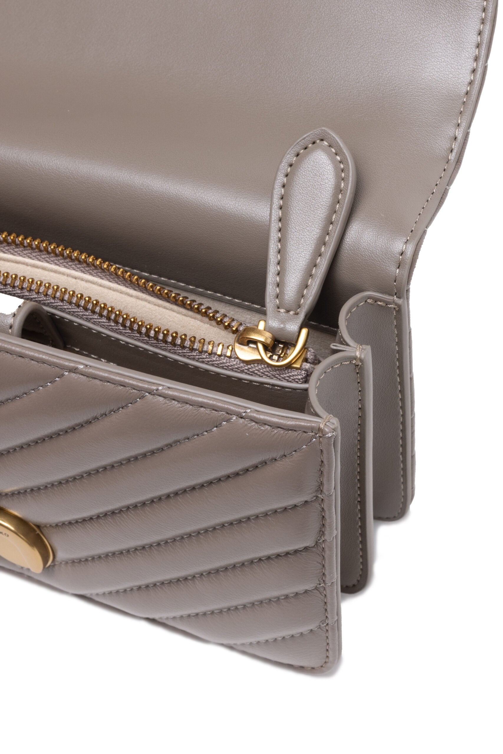 PINKO Grey Leather Love One Mini Shoulder Bag - ClickThatClicks 