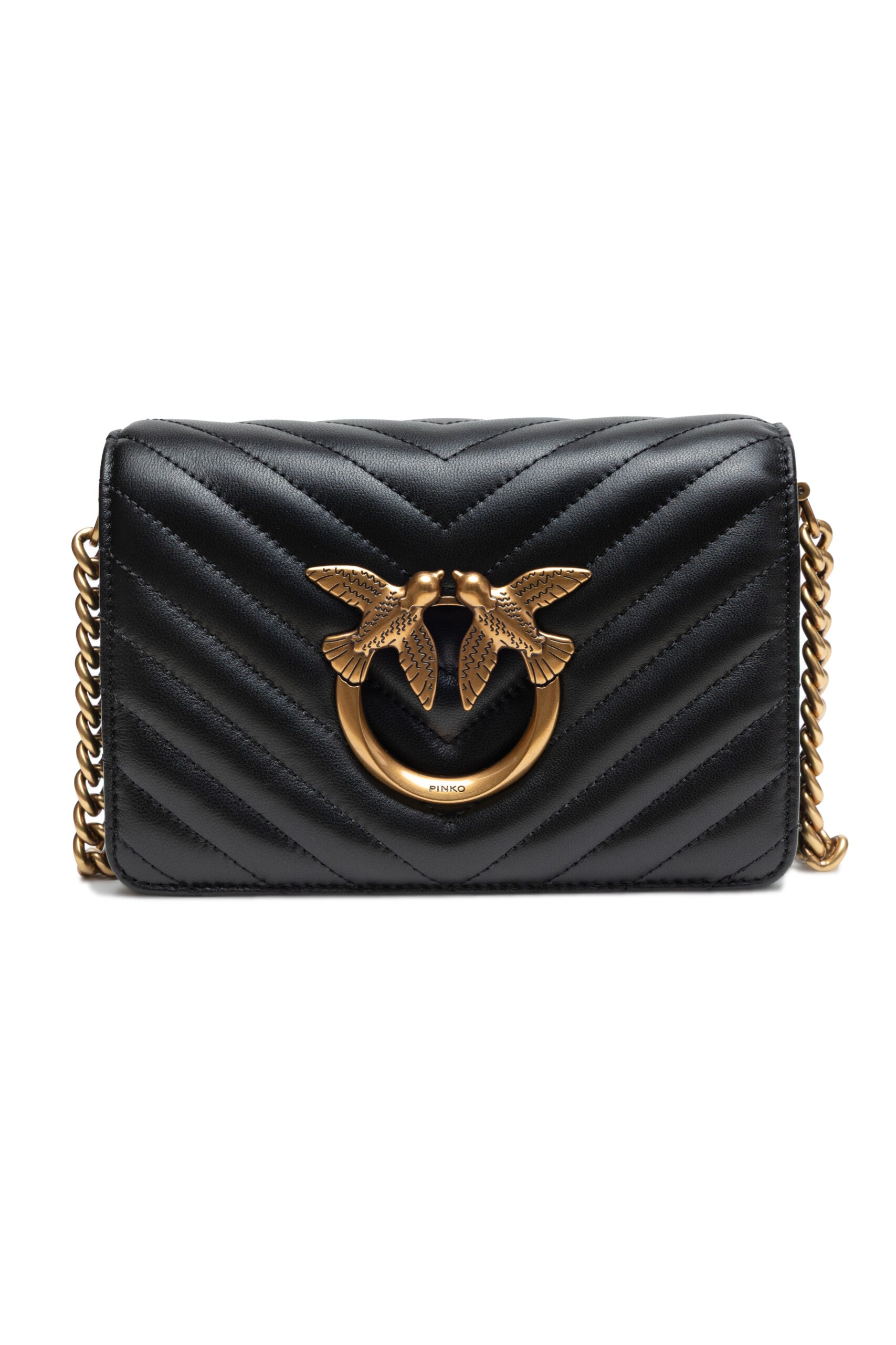 PINKO Black Leather Love Click Mini Shoulder Bag - ClickThatClicks 