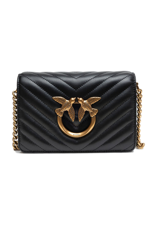 PINKO Black Leather Love Click Mini Shoulder Bag - ClickThatClicks 