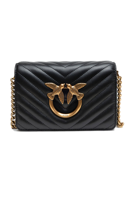PINKO Black Leather Love Click Mini Shoulder Bag - ClickThatClicks 