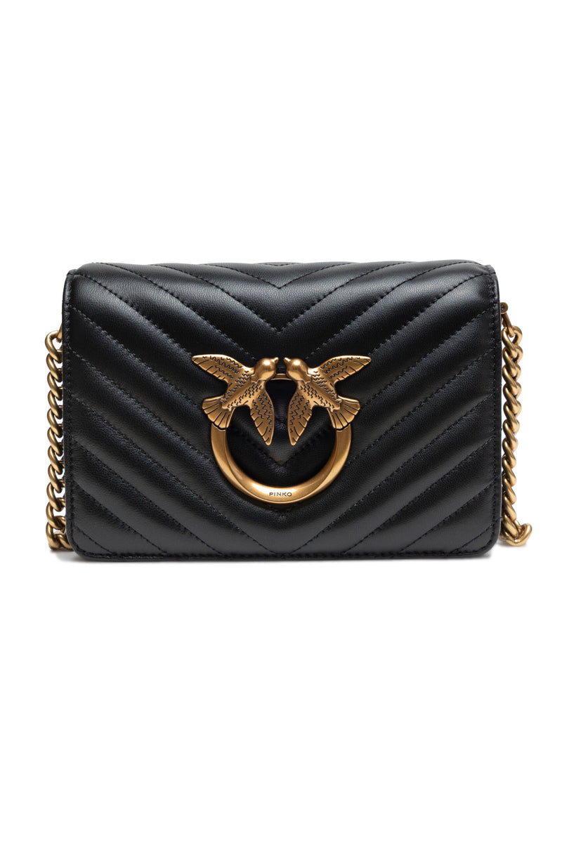 PINKO Black Leather Love Click Mini Shoulder Bag