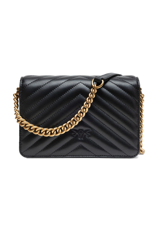 PINKO Black Leather Love Click Mini Shoulder Bag - ClickThatClicks 