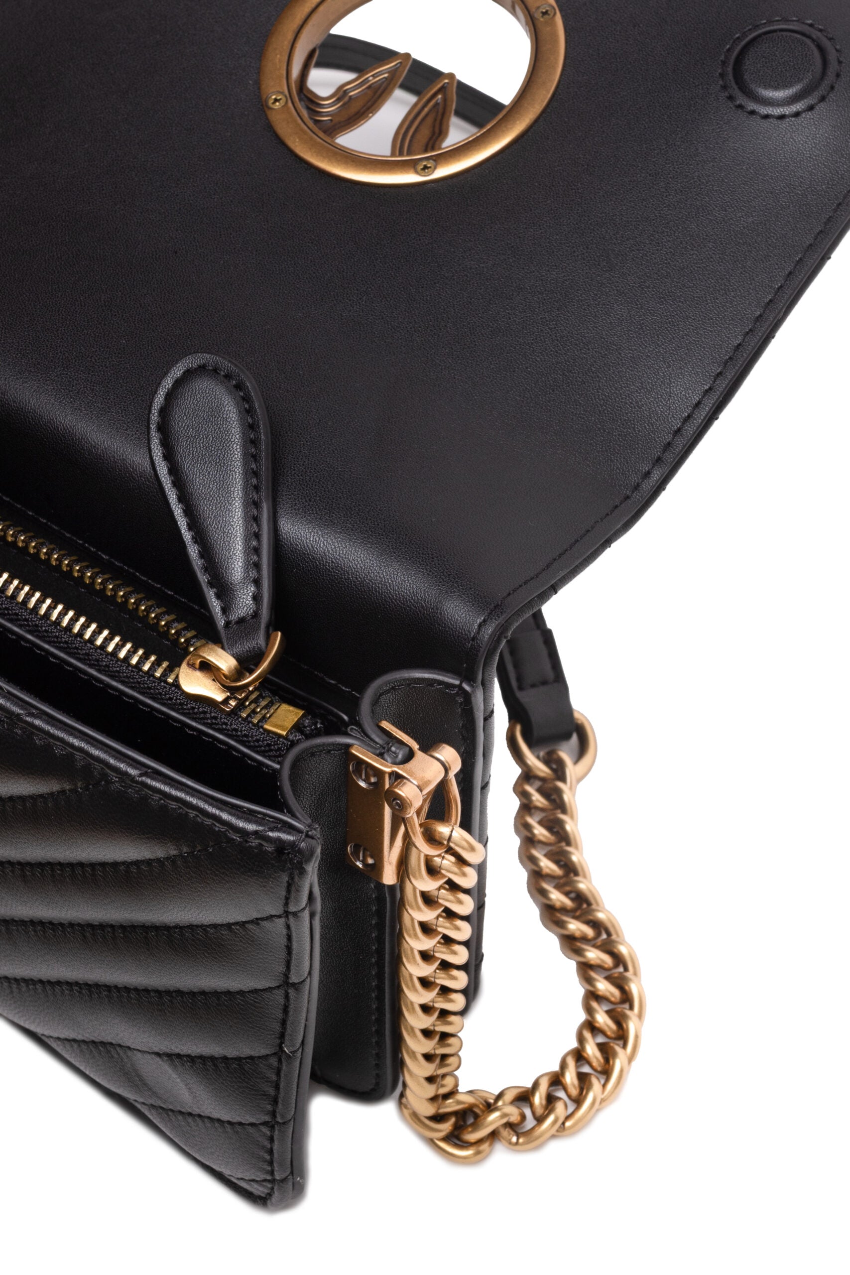 PINKO Black Leather Love Click Mini Shoulder Bag - ClickThatClicks 