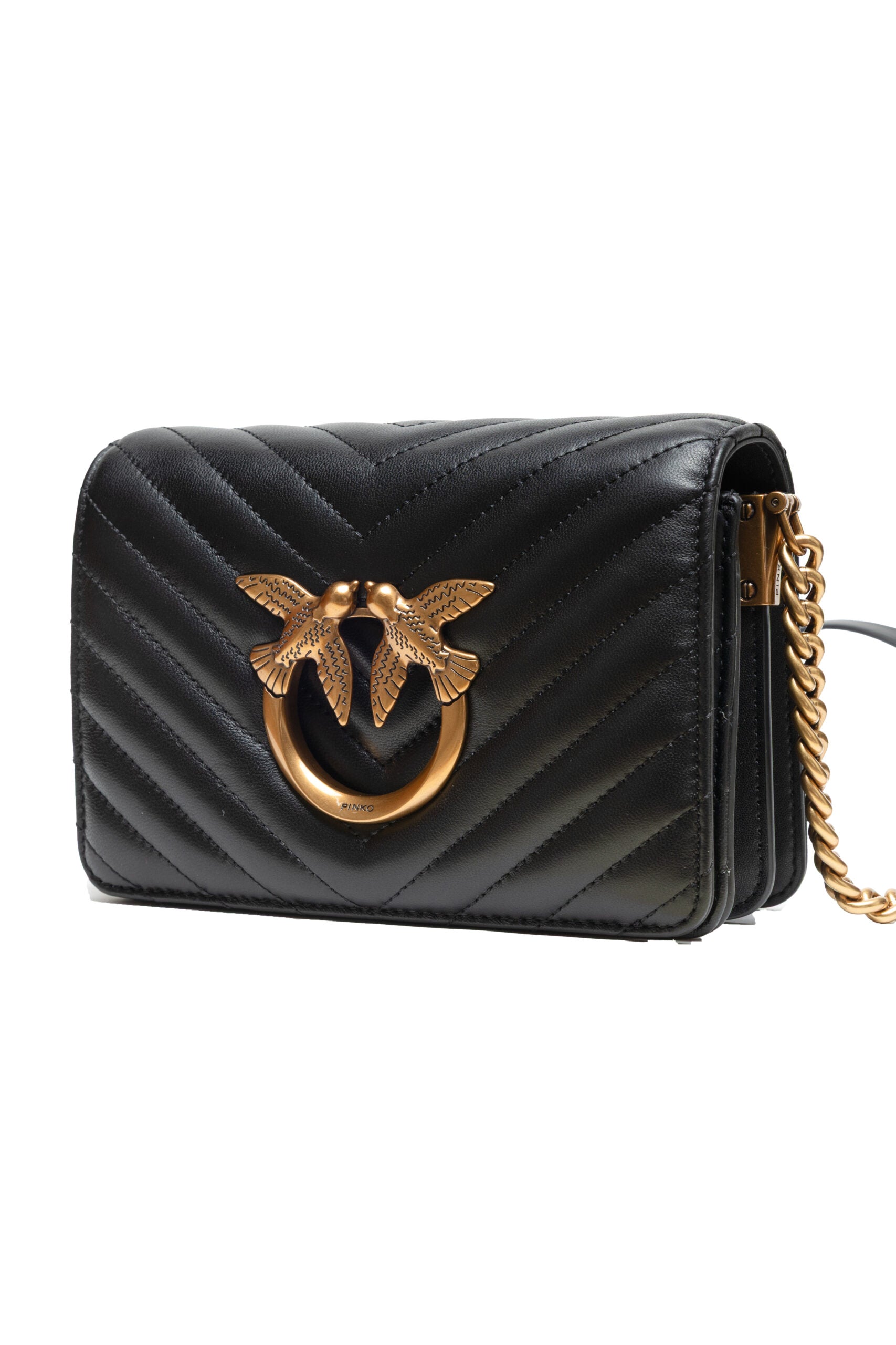 PINKO Black Leather Love Click Mini Shoulder Bag - ClickThatClicks 