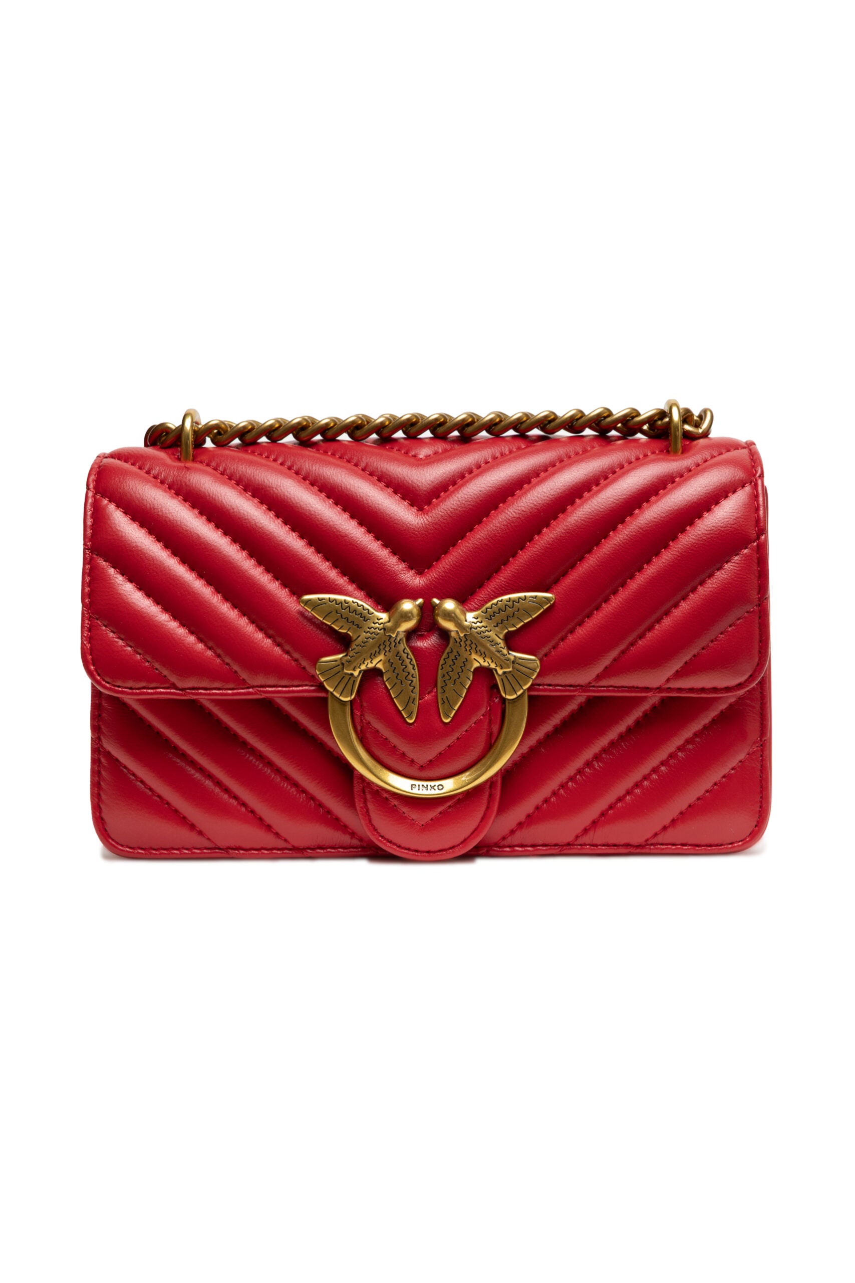 PINKO Red Leather Love One Mini Shoulder Bag - ClickThatClicks 