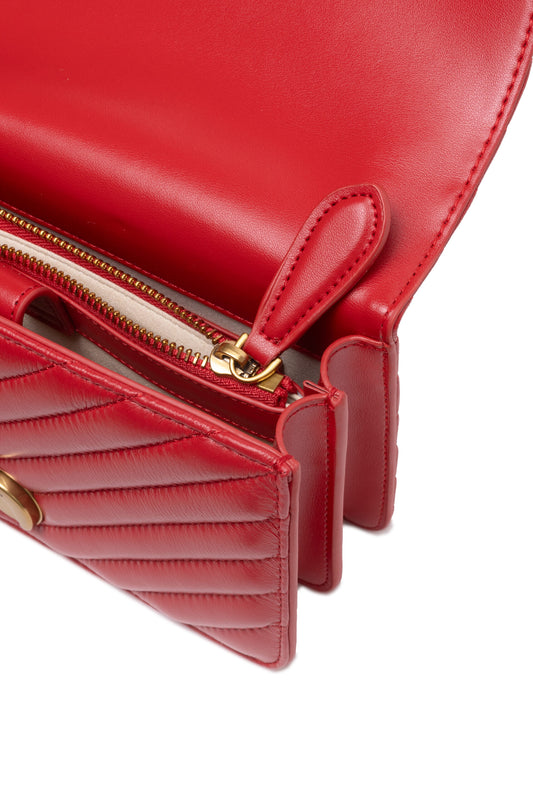 PINKO Red Leather Love One Mini Shoulder Bag - ClickThatClicks 