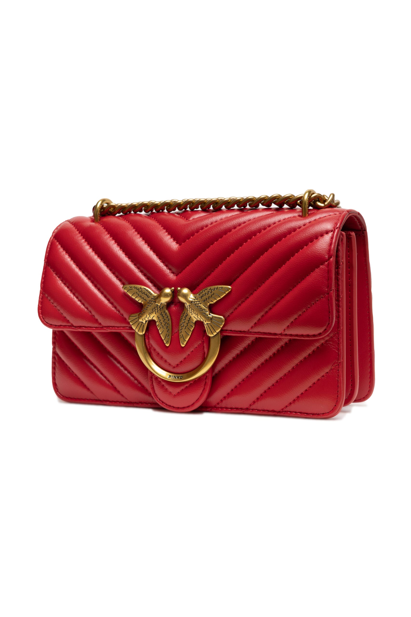 PINKO Red Leather Love One Mini Shoulder Bag - ClickThatClicks 