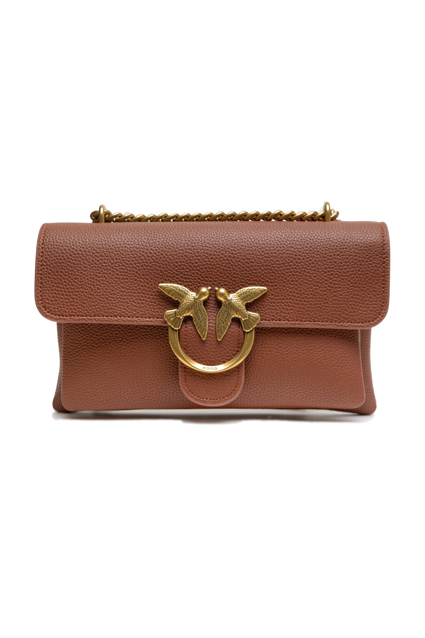 PINKO Brown Leather Love Boucle Riga Shoulder Bag - ClickThatClicks 