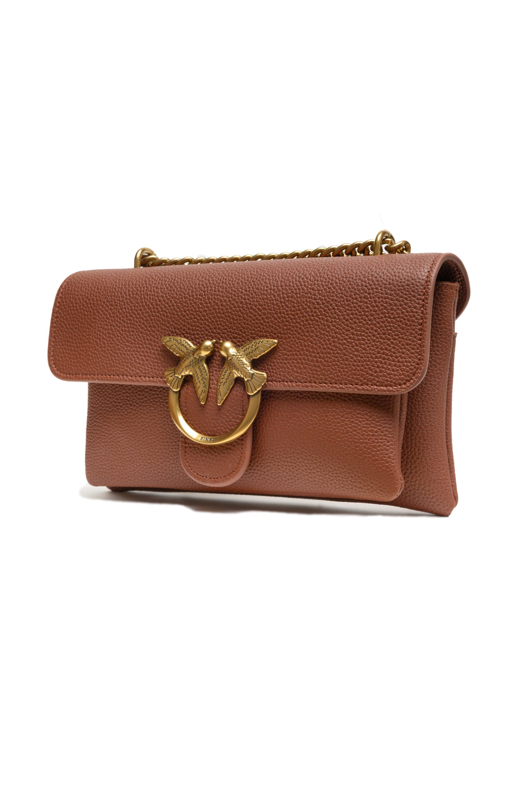 PINKO Brown Leather Love Boucle Riga Shoulder Bag - ClickThatClicks 