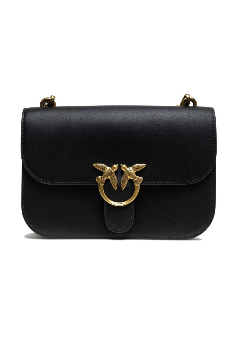 PINKO Black Leather Love Bell Classic Shoulder Bag
