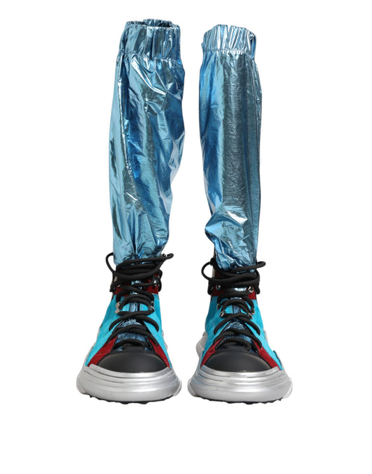 Dolce & Gabbana Blue Lace Up Over The Knee Socks Men Boots Shoes - ClickThatClicks 