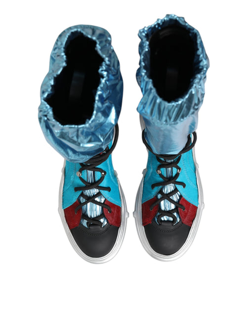 Dolce & Gabbana Blue Lace Up Over The Knee Socks Men Boots Shoes - ClickThatClicks 