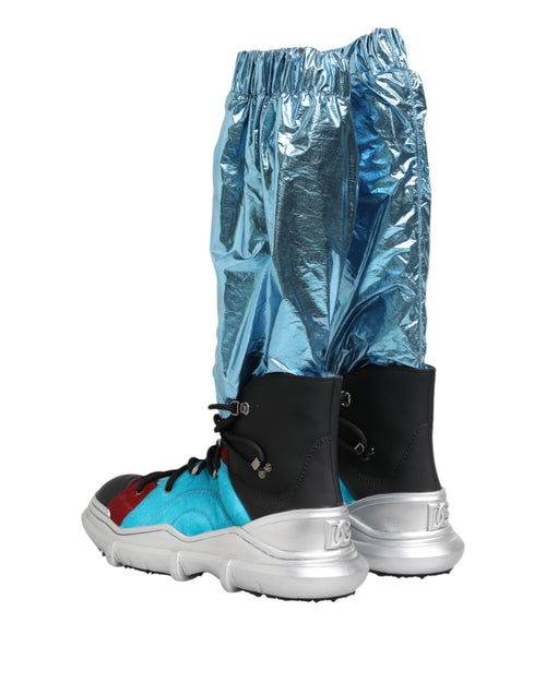 Dolce & Gabbana Blue Lace Up Over The Knee Socks Men Boots Shoes - ClickThatClicks 