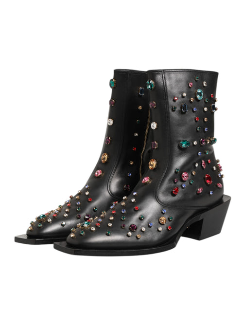 Dolce & Gabbana Black Crystal Embellished Men Short Boots Shoes - ClickThatClicks 