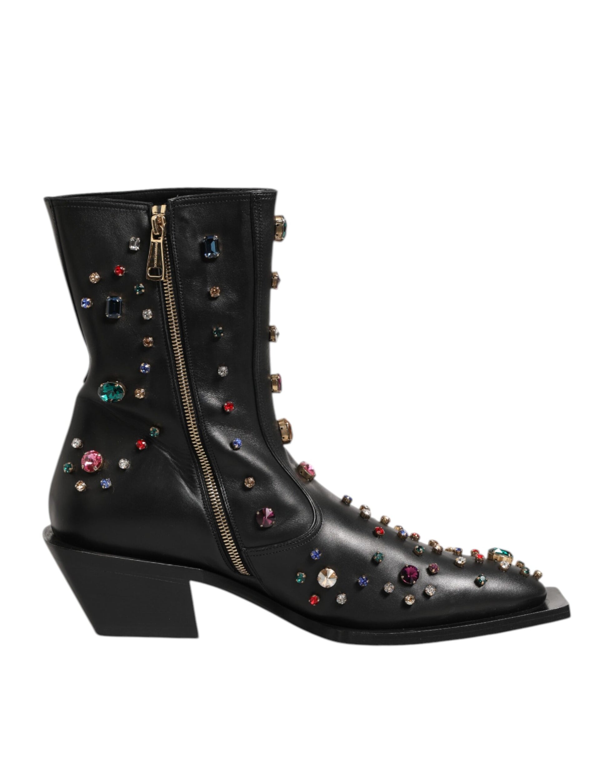 Dolce & Gabbana Black Crystal Embellished Men Short Boots Shoes - ClickThatClicks 