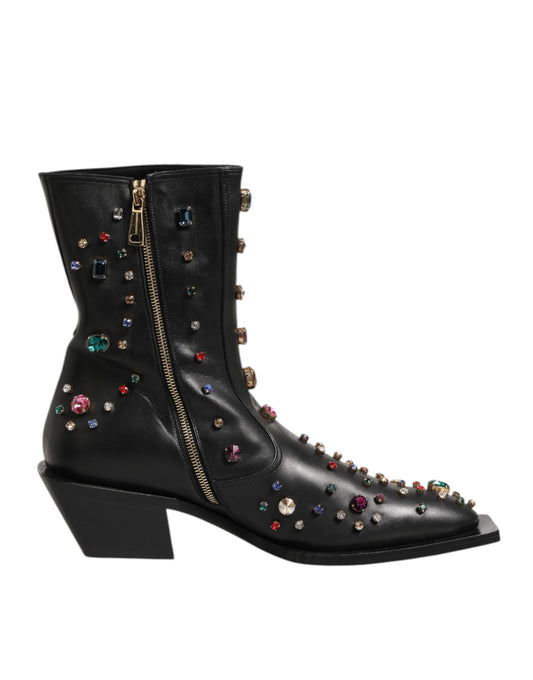 Dolce & Gabbana Black Crystal Embellished Men Short Boots Shoes - ClickThatClicks 