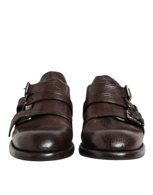 Dolce & Gabbana Brown Leather Monk Strap Formal Derby Shoes - ClickThatClicks 