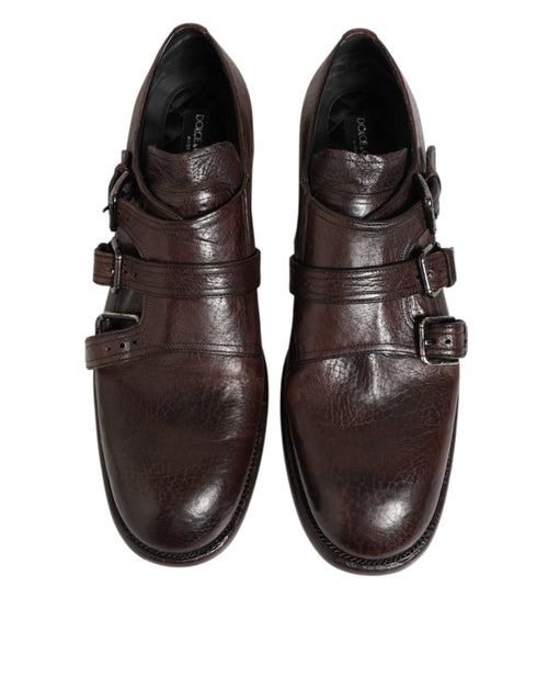 Dolce & Gabbana Brown Leather Monk Strap Formal Derby Shoes - ClickThatClicks 