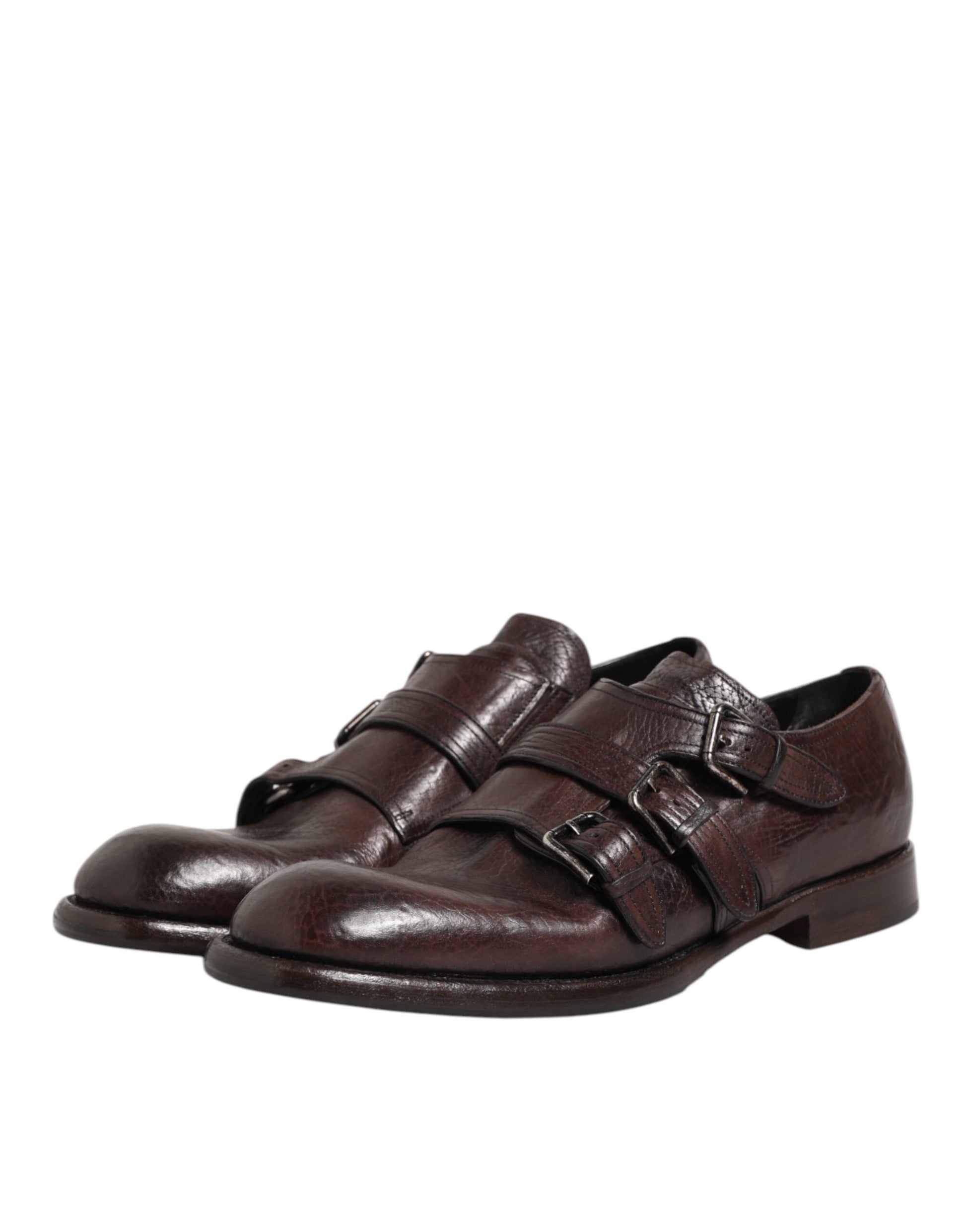 Dolce & Gabbana Brown Leather Monk Strap Formal Derby Shoes - ClickThatClicks 