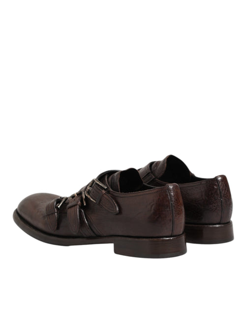 Dolce & Gabbana Brown Leather Monk Strap Formal Derby Shoes - ClickThatClicks 