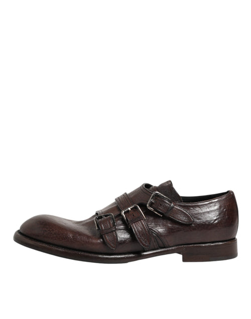 Dolce & Gabbana Brown Leather Monk Strap Formal Derby Shoes - ClickThatClicks 