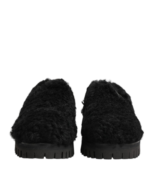 Dolce & Gabbana Dress Black Fur Leather Slippers Men Shoes - ClickThatClicks 